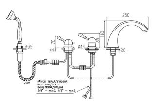 Смеситель на борт ванны Rav Slezak Labe L569.5SSM бронза